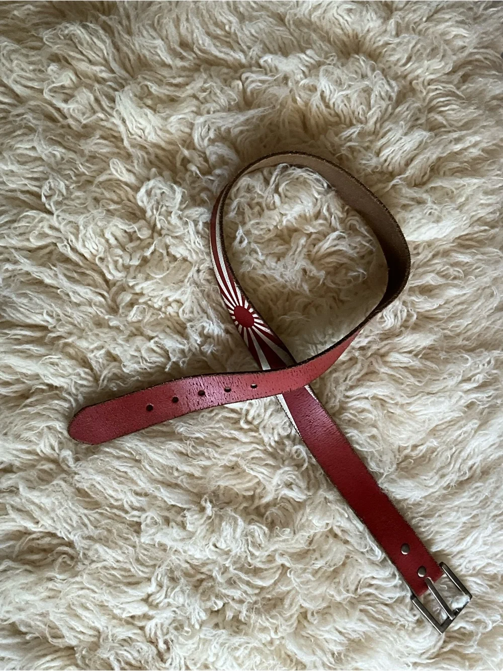 Rising Sun Red Leather Men's Belt with Sunburst Detail